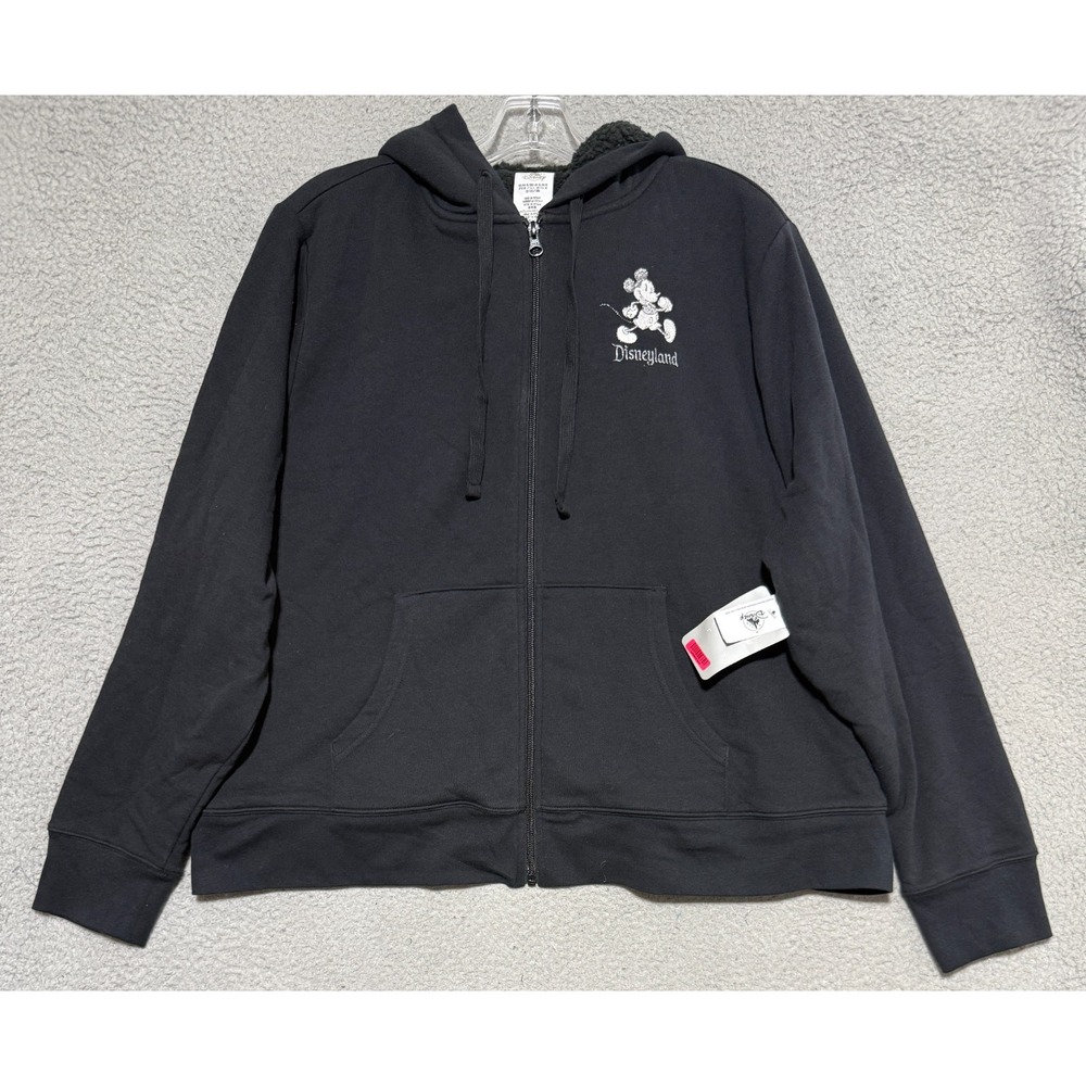 NEW Disneyland Mickey Mouse Black Sherpa Lined Full Zip Hoodie Size XL
